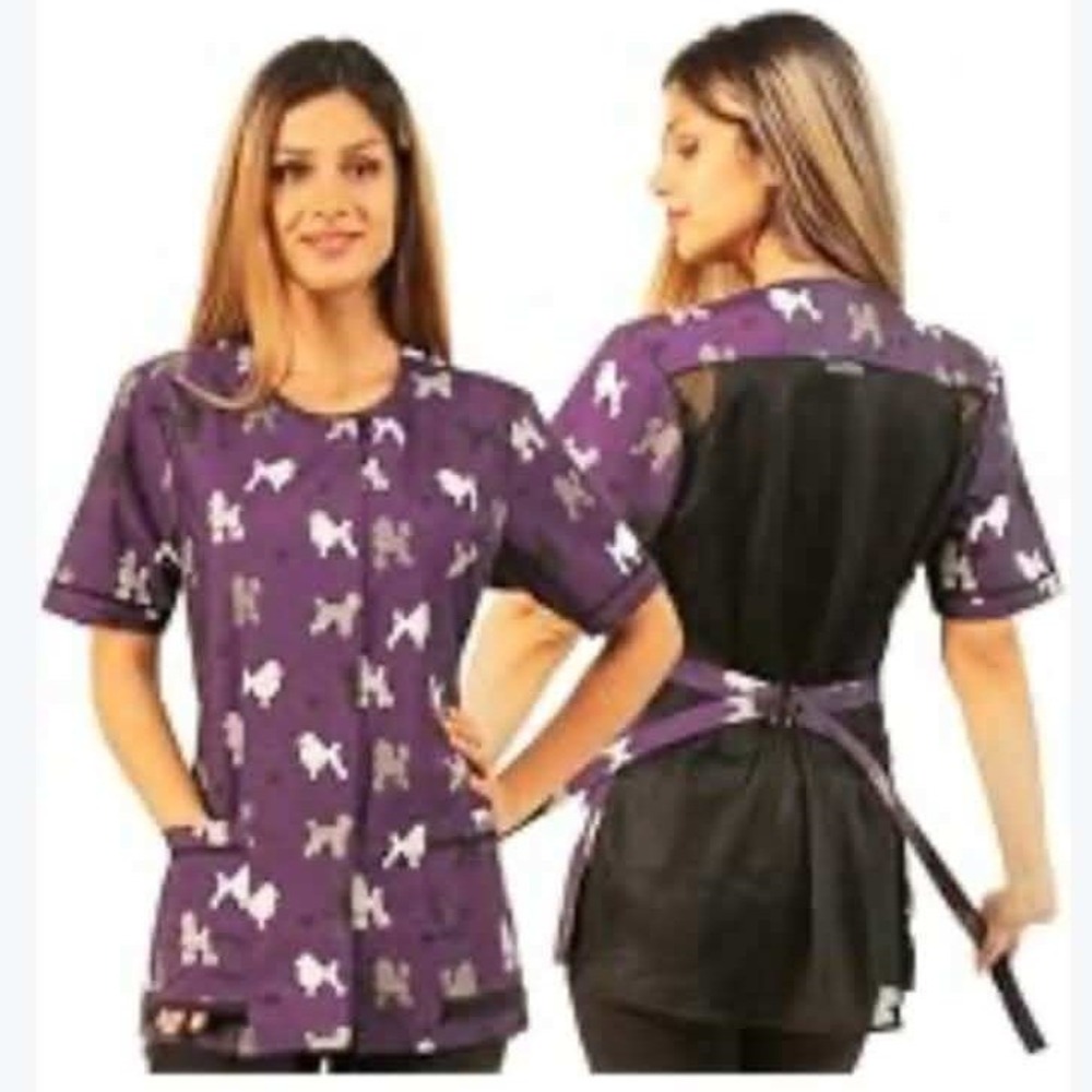 Ladybird Purple Poodle Print Waterproof Grooming Smock Mesh Back Size Small